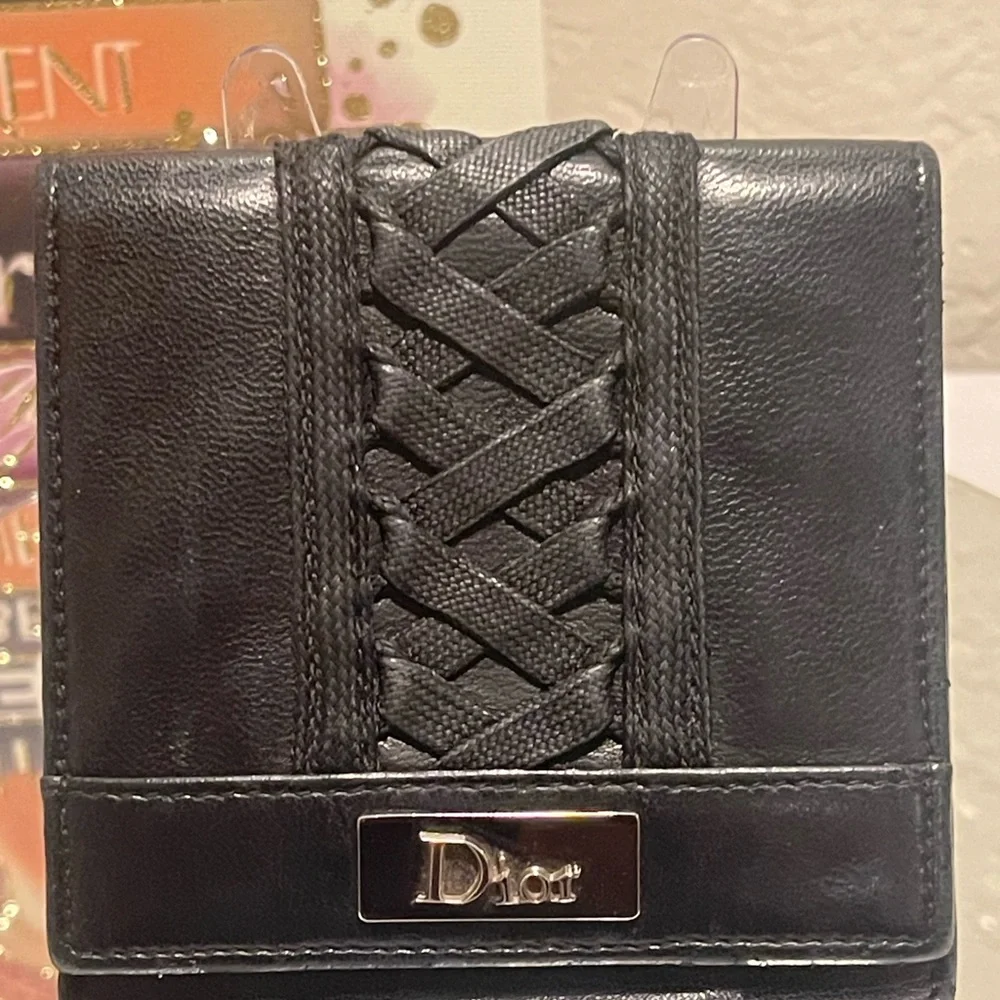 Christian Dior EUC Vntg Ballet Corset Bifold Black Leather Compact Wallet (W138)